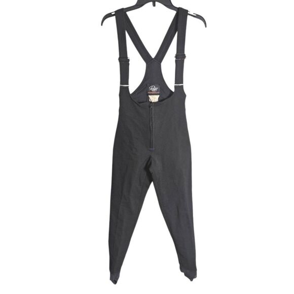 Vintage 90s Roffe Black Wool Blend Bib Ski Stirrup Leggings Pants Women's 10 - Picture 1 of 7